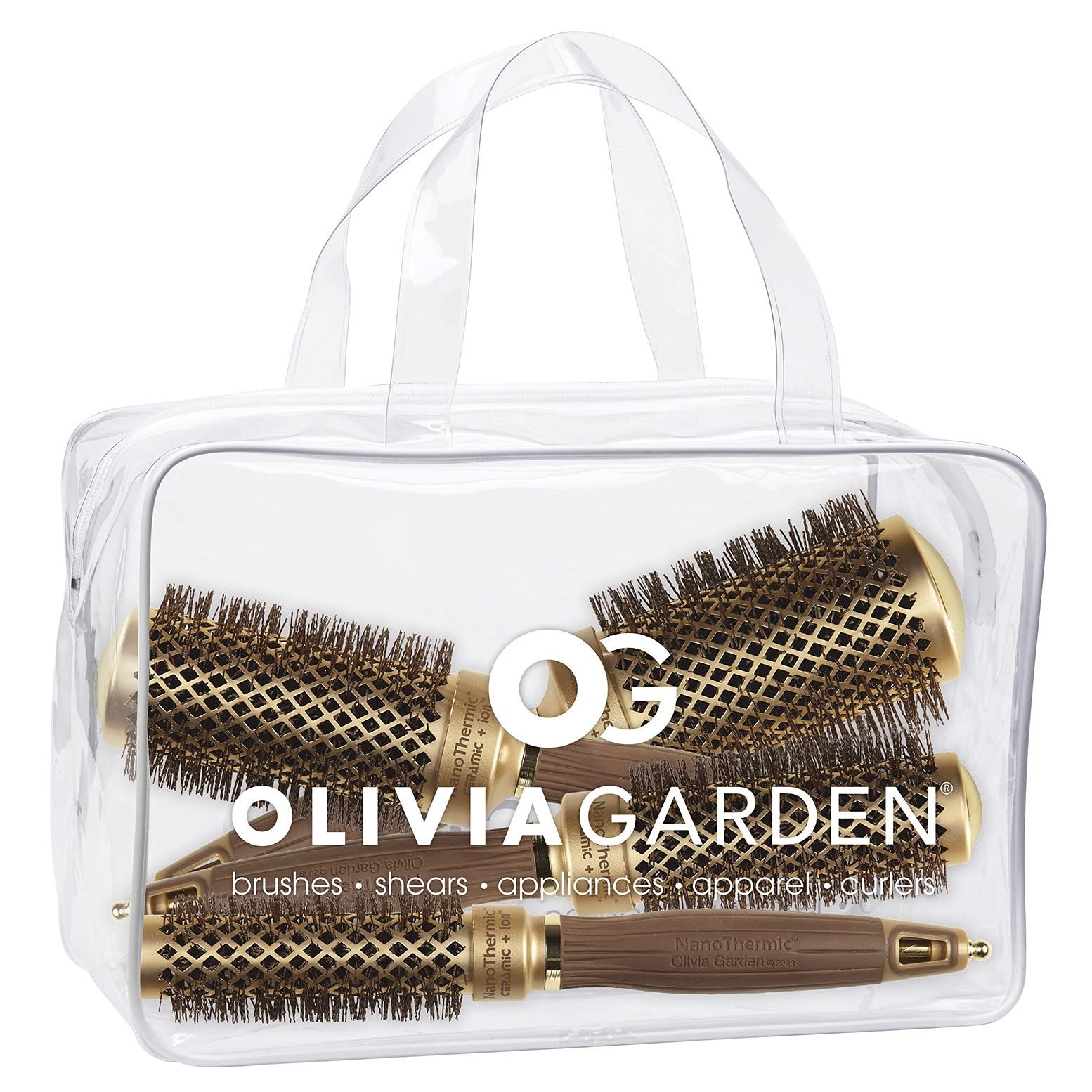 新品 Olivia Garden NanoThermic セラミック+イオンラウンドサーマルヘアブラシキット NT-54 NT-44 NT-34 NT-24 (4ピースバッグ)