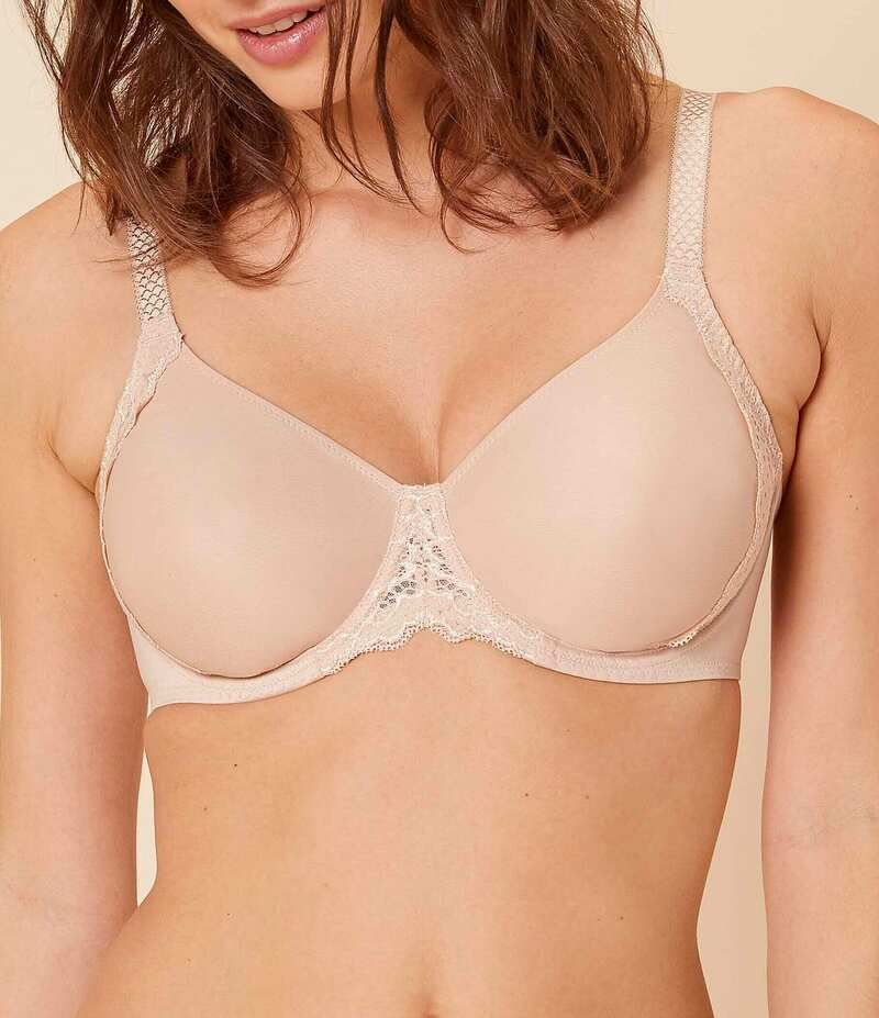 シモーヌペレール レディース アンダーウェア ブラジャー ミニ レース Simone Perele Caresse Ultra Firm Lace Accents Supportive Minimizer Bra Peau Rose