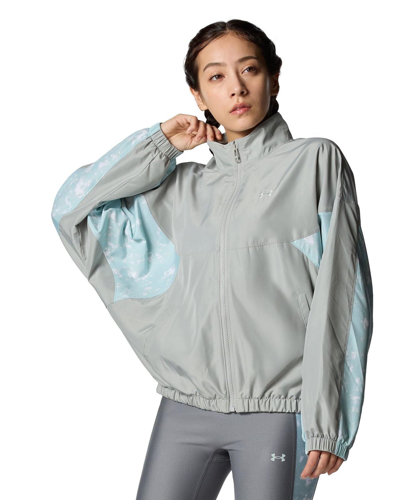 新品 [アンダーアーマー] UA MESH LINER WOVEN PRINT FULL-ZIP JACKET 6012627(069) チタン XL