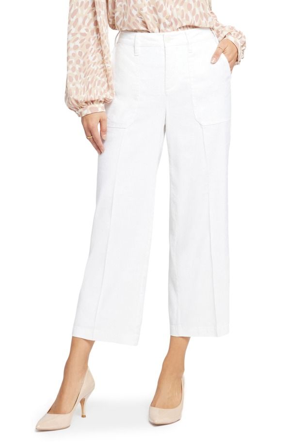 エヌワイディージェイ レディース ボトムス レギンス ワイドレッグ パンツ リネン NYDJ Linen Blend Crop Wide Leg Pants Optic White ホワイト
