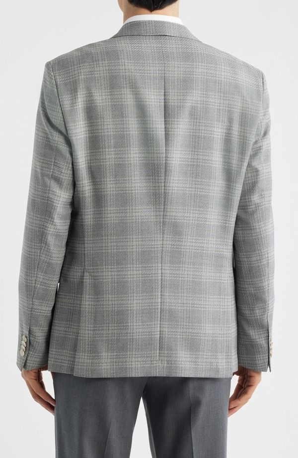 ボス メンズ アウター ジャケット・ブルゾン スリムフィット コート BOSS Hutson Slim Fit Grey Plaid Sport Coat Open Grey グレー
