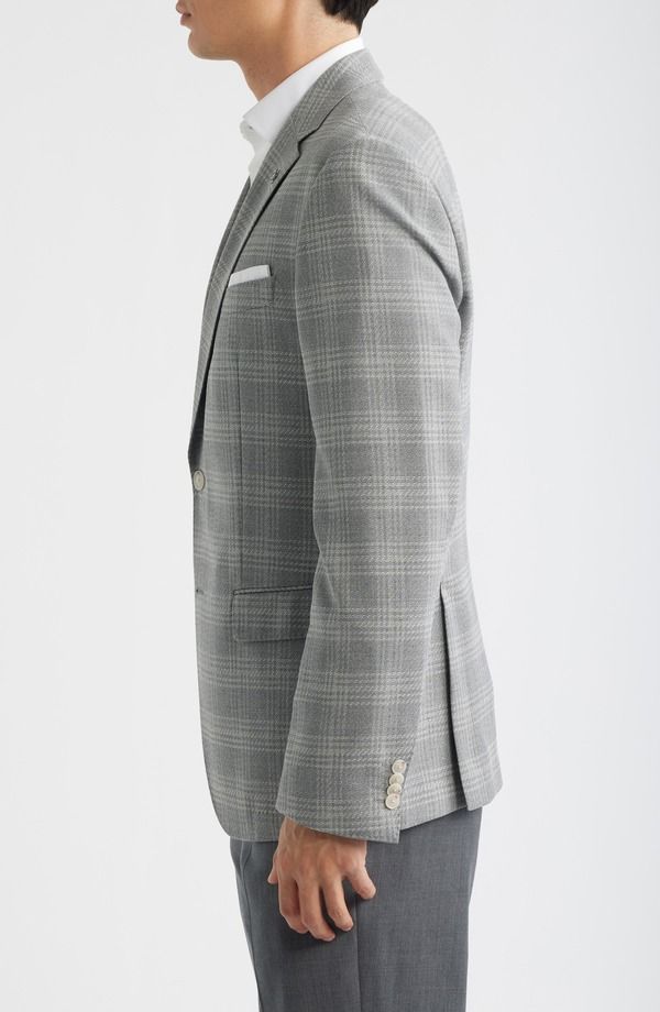 ボス メンズ アウター ジャケット・ブルゾン スリムフィット コート BOSS Hutson Slim Fit Grey Plaid Sport Coat Open Grey グレー