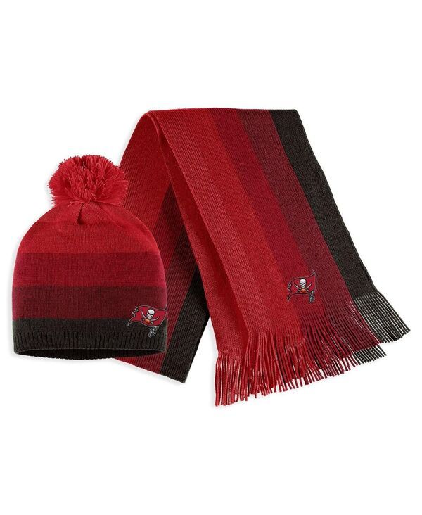 ウェア バイ エリン アンドルーズ レディース アクセサリー 帽子 ニット WEAR by Erin Andrews Womens Red Tampa Bay Buccaneers Ombre Pom Knit Hat and Scarf Set Red レッ