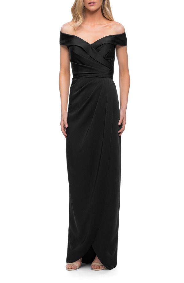 ラフェム レディース トップス ワンピース キャップ ジャージー La Femme Long Jersey Dress with Ruching and Cap Sleeves Black ブラック