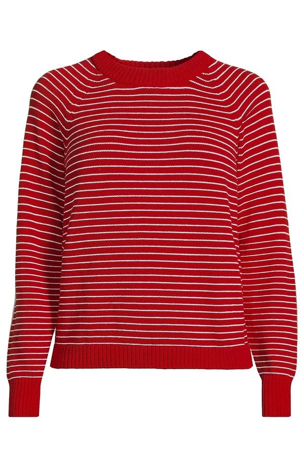 ランズエンド レディース アウター パーカー・スウェット クルーネック セーター Lands Endrifter Jacquard Raglan Crew Neck Sweater Compass RedIvory Mini Stripe アイボリー