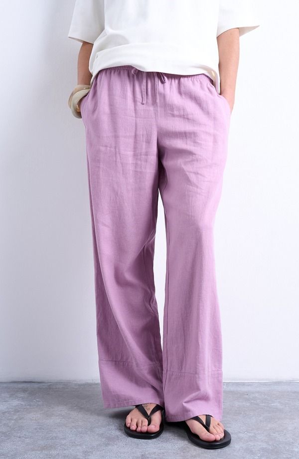 トップショップ レディース ボトムス レギンス パンツ リネン Topshop Deep Cuff Linen Blend Pants Purple パープル