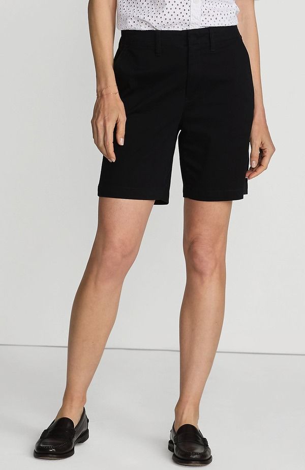 ランズエンド レディース ボトムス ハーフパンツ・ショーツ プラスサイズ ショートパンツ Lands End Plusizelastic Back Classic 7 Chino Shorts Black ブラック