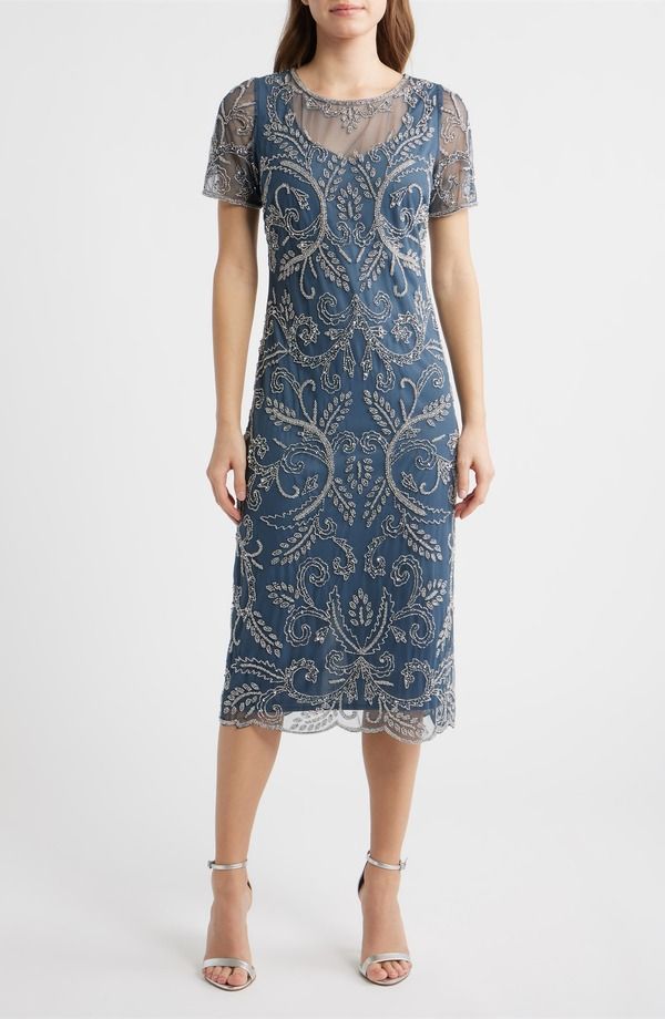 ピサッロナイツ レディース トップス ワンピース Pisarro Nights Embellished Illusioneck Cocktail Dress Grey グレー