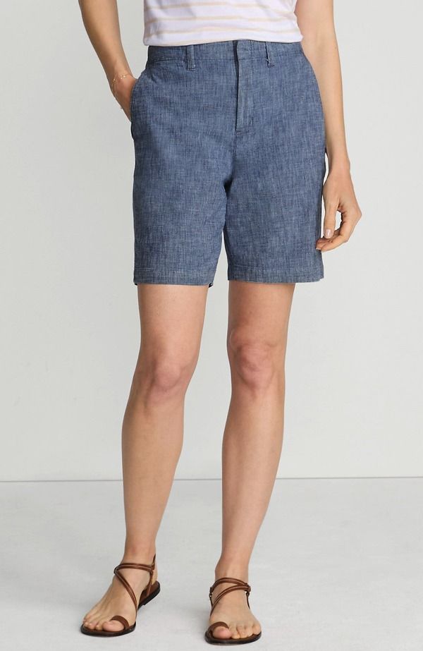 ランズエンド レディース ボトムス ハーフパンツ・ショーツ プラスサイズ ショートパンツ Lands End Plusizelastic Back Classic 7 Chino Shorts Evening Sky Chambray