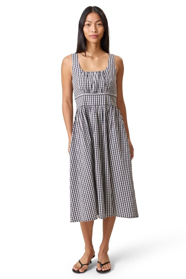 キンドリッド ブレイブリー レディース トップス ワンピース ミディ Kindred Bravely Gracie Poplinursing Midi Dress Black White Gingham ホワイト
