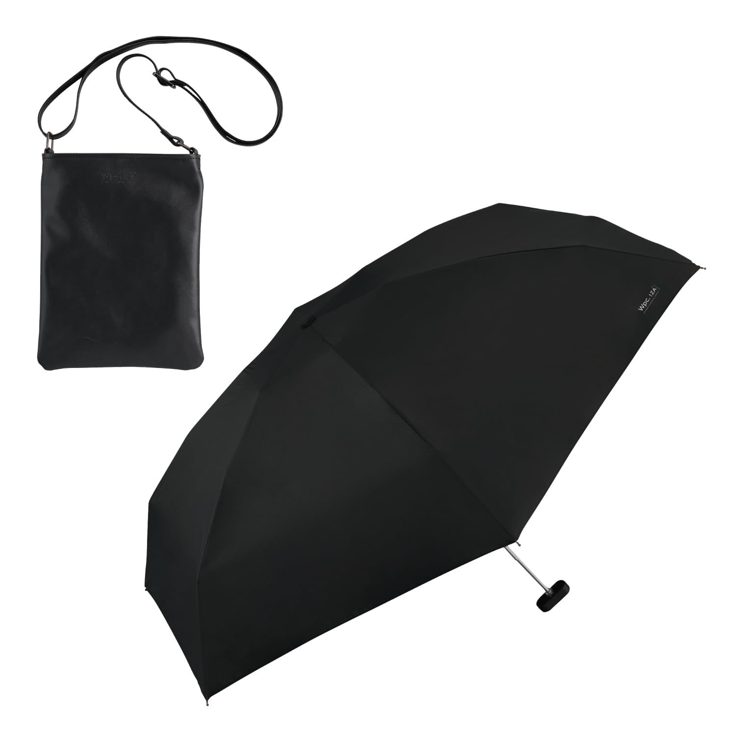 【レザー調ポシェット付き・コンパクト】男の晴雨兼用傘 Wpc. IZA(イーザ) THE GENTLE ONE ブラック ≪遮熱/遮光率100%/UVカット率100%/UPF50＋/晴雨兼用 [ブラック] [【レザー調ポシェット】THE GENTLE ONE]