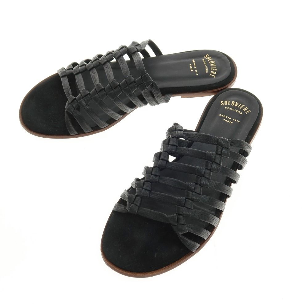 【中古】ソロヴィエール SOLOVIERE レザー サンダル ブラック【サイズ41】【メンズ】