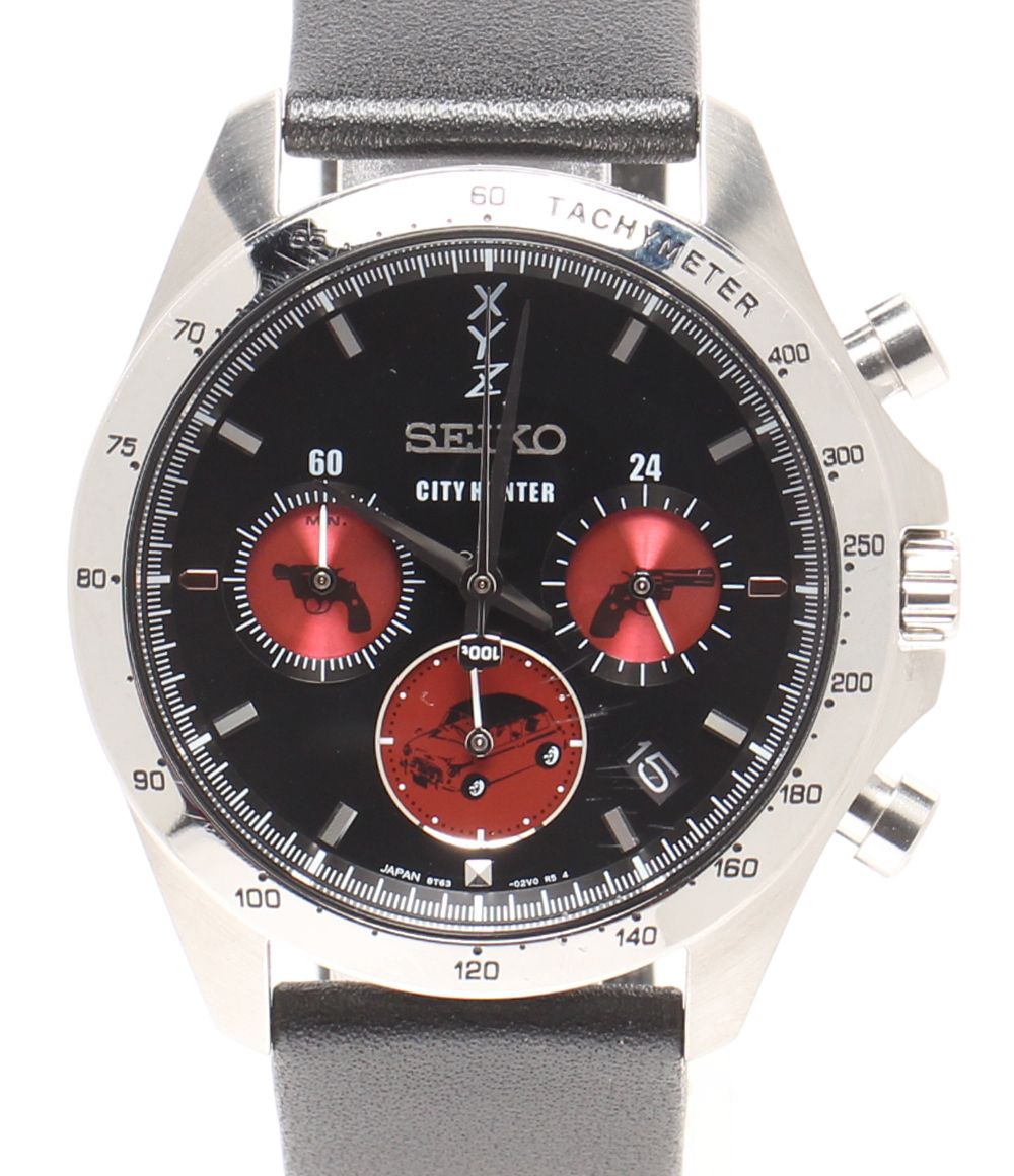 セイコー 腕時計×シティハンター 8T63-02P0 クオーツ ブラック メンズ SEIKO