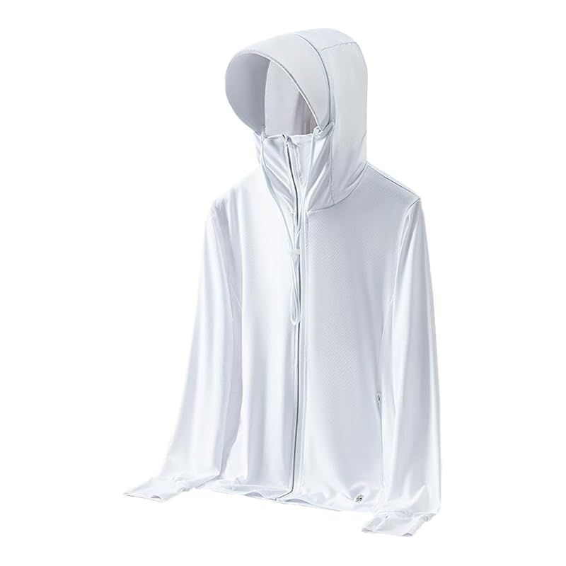 [SUKINANA] ラッシュガード メンズ UVカットパーカー 夏服 UPF50+ 日焼け対策ウェア アウター ラッシュパーカー 長袖 フード付き 冷感素材 軽量 通気性 シンプル おしゃれ (JP, アルファベット, 2XL, ホワイト) 1
