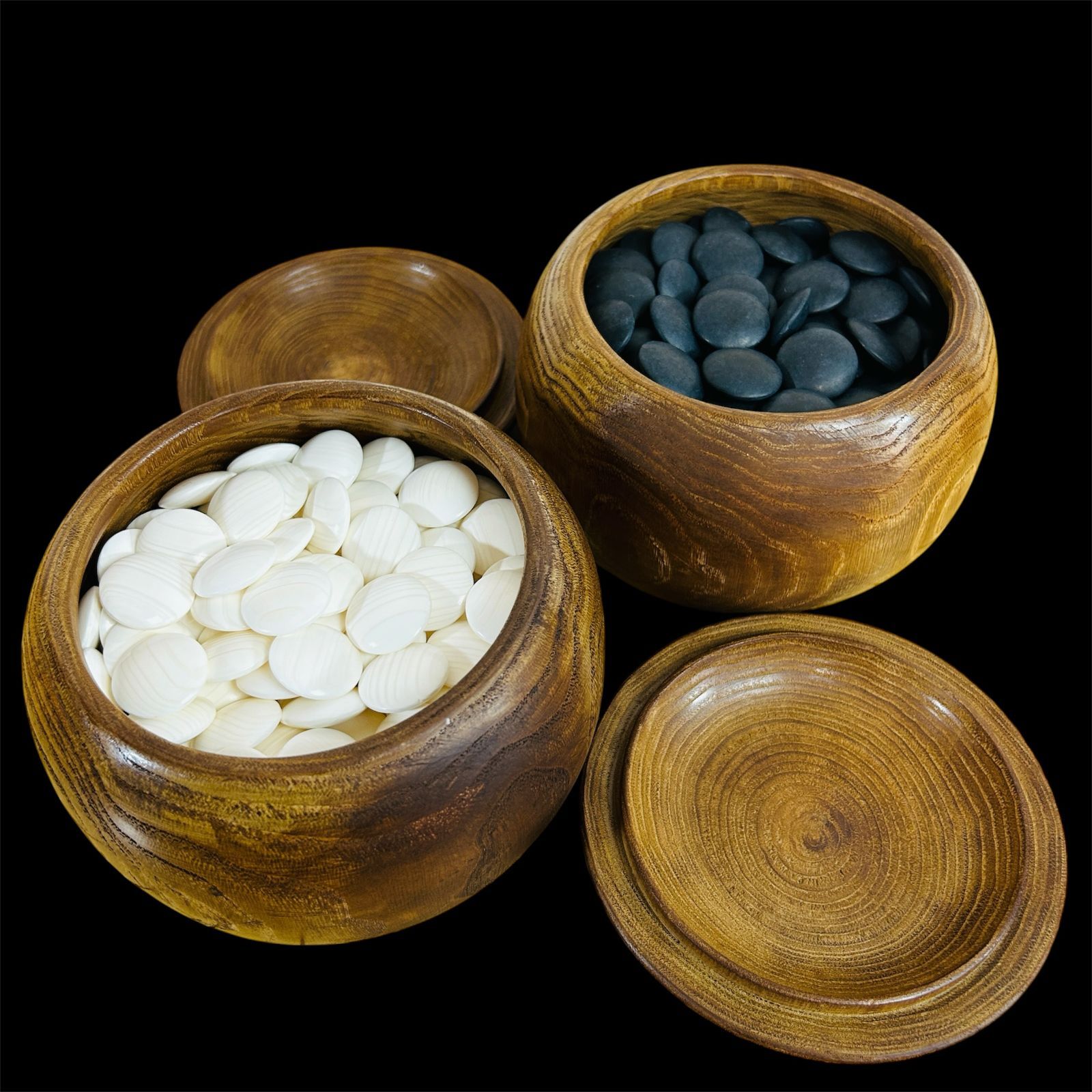 【現状品】蛤碁石28号 那智黒石30号 白180個 黒183個 囲碁【碁笥付き】