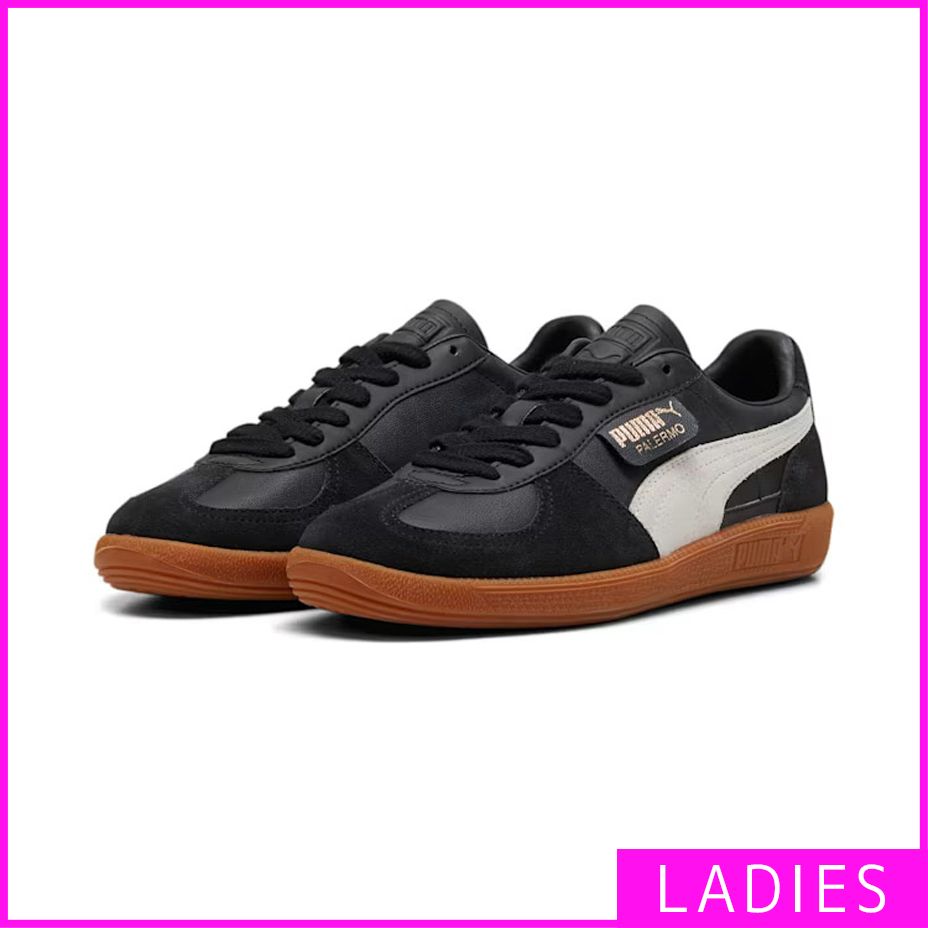 【新品・未使用】 スニーカー レディース メンズ ユニセックス PUMA プーマ パレルモ レザー シューレース 短靴 ローカットシューズ 痛くない 80年代 サッカー レトロ 靴 シューズ プーマブラック×フェザーグレー 黒 PUMA-396464-CPMR