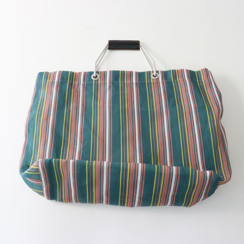 MARNI エコバッグ 緑 黒 ストライプ 美品 マルニ MARNI フラワーカフェ ストライプバッグ ｜グリーン