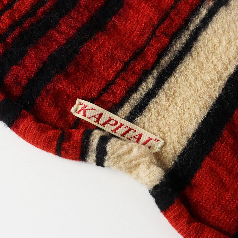 定番 人気 キャピタル KAPITAL オルテガ柄 縮絨ウールマフラー レッド