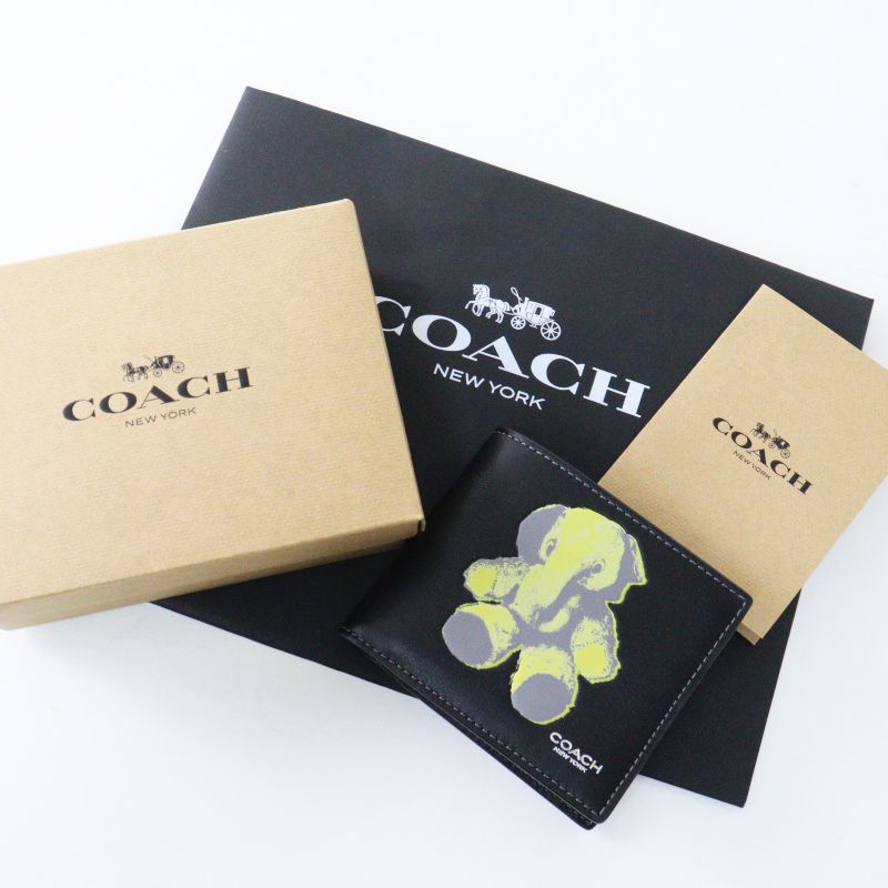 極美品 定価4.4万 コーチ COACH 3-IN-1 ウォレット エリーグラフィック＼ブラック 2つ折り財布 レザー 象【2400014962840】