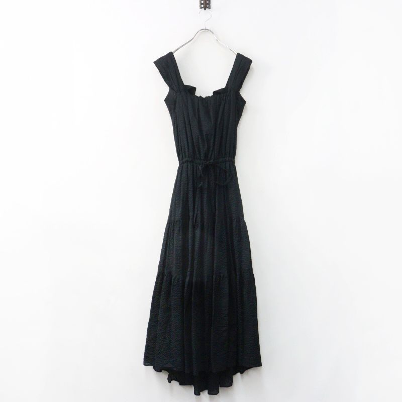 美品 オブリ OBLI ティアードギャザー キャミワンピース F ブラック┃黒 キャミドレス【2400014960747】