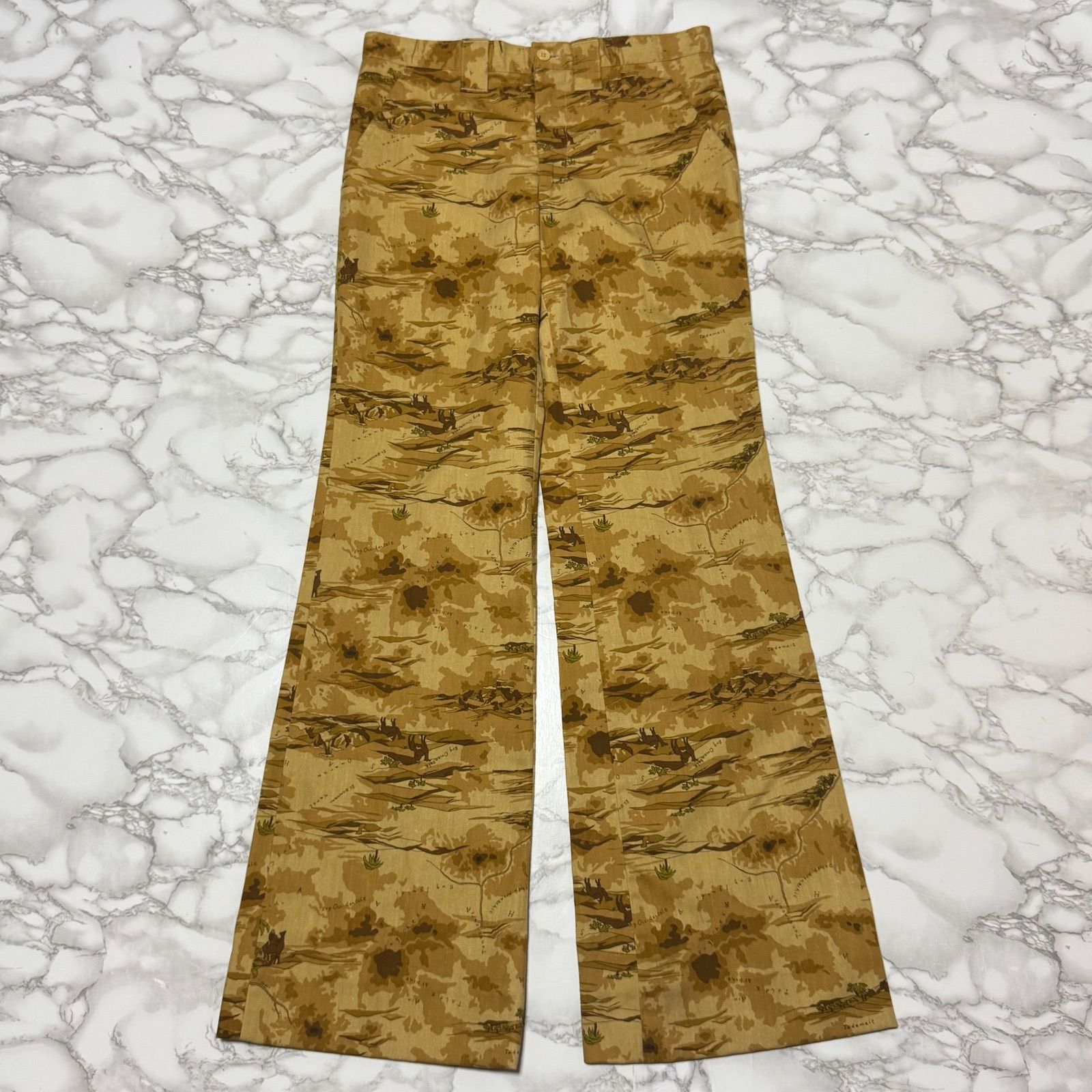 希少【DURBAN ダーバン 【商品名】70s 80s vintage/総柄 フレアパンツ ベルボトム/デニム パンツ