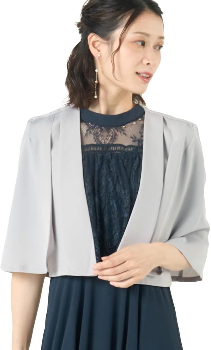AUNI(アウニイ) 結婚式 ノーカラージャケット レディース パーティー ボレロ マント 袖口 フォーマル ジャレロ カーディガン 羽織り 体型カバー (A グレー, 3L)
