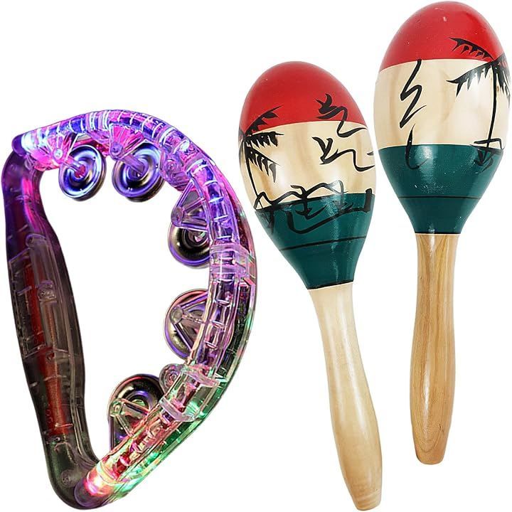 Tengyudo Glowing Tambourine & Maracas Set LED Light Percussion Instruments Rhythm Instruments Music Goods Karaoke Party Event
