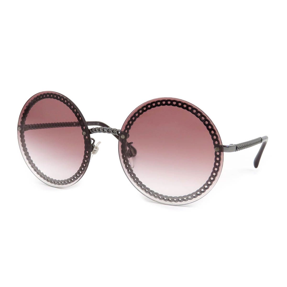 シャネル ココマーク チェーン デザイン ラウンド サングラス 4245 ユニセックス ブラウン CHANEL【中古】 【アパレル・小物】