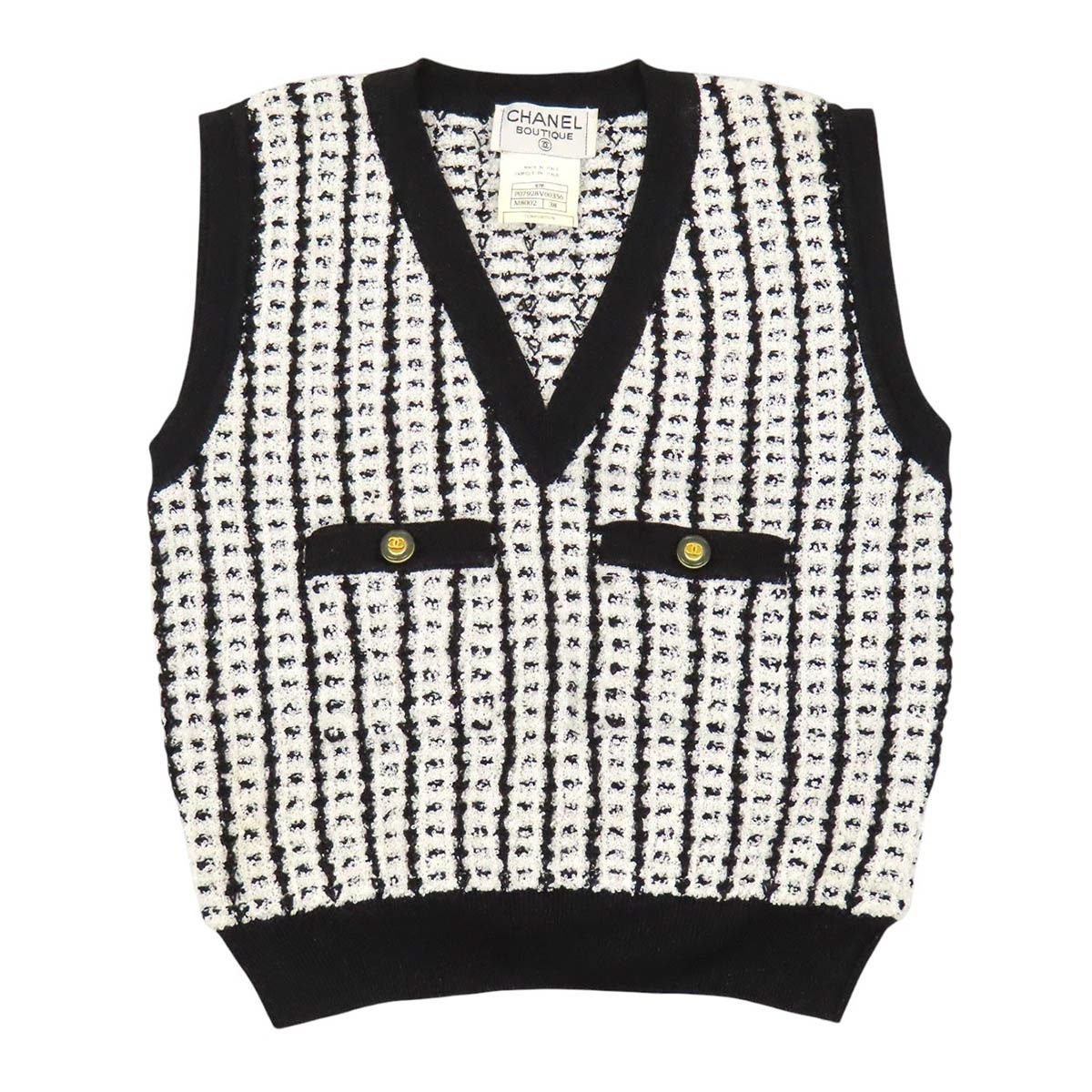 シャネル ココマーク ニット ベスト P07928V00356 レディース ホワイト ブラック CHANEL【中古】 【アパレル・小物】