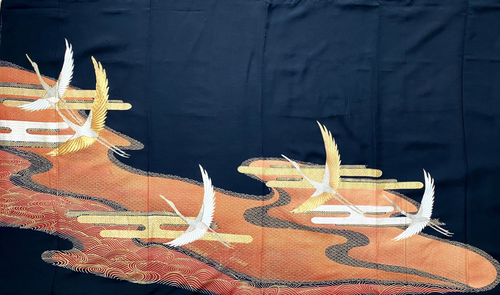 大人可愛いセレブ着物スカートフリーサイズ黒留袖着物リメイクウエストゴムロングスカート送料込みハンドメイドNO.6512