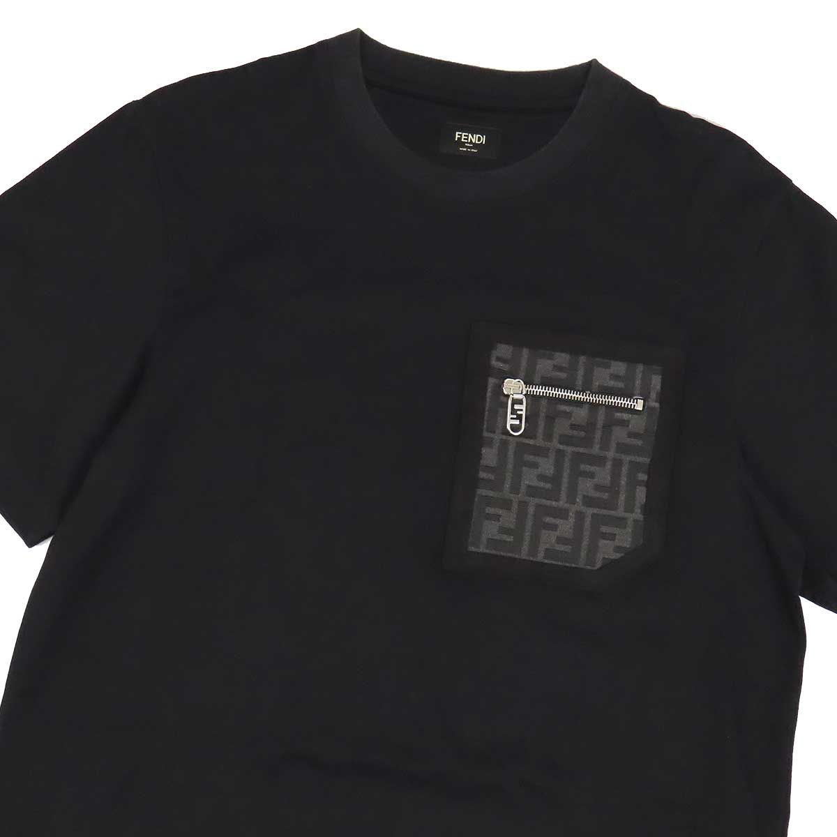 フェンディ FF ジップ ポケット Tシャツ FY1257 APM4 メンズ ブラック 