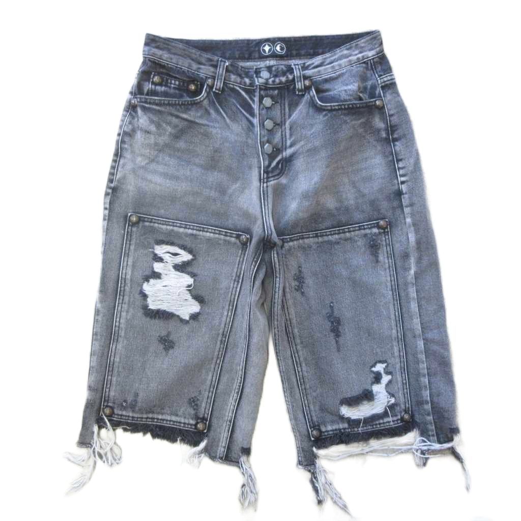 THUG CLUB DOUBLE KNEE DAMAGE SHORTS ダブルニー ハーフパンツ ショート デニム ダメージ加工 黒 ブラック 2