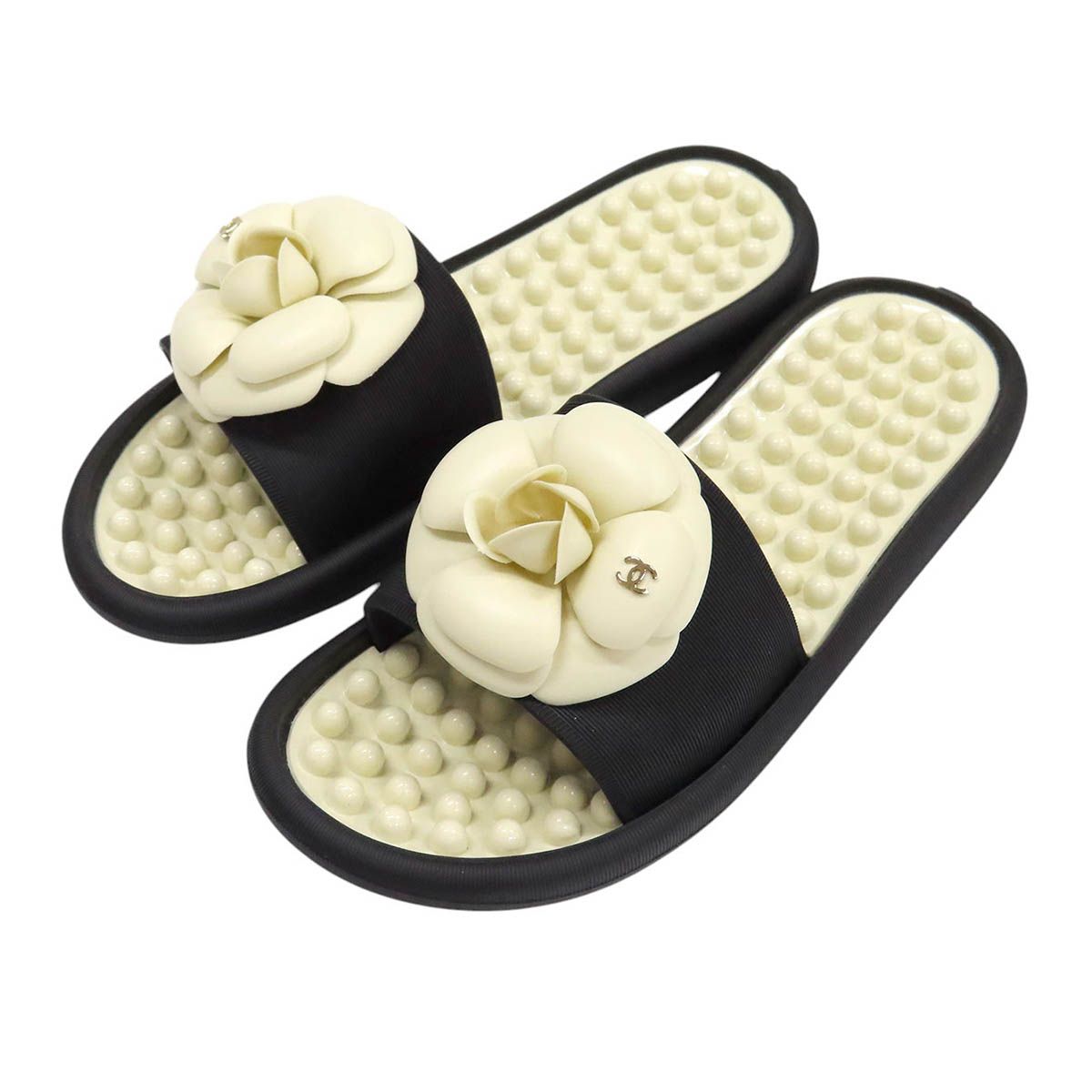 シャネル ココマーク カメリア ミュール G33803 サーモプラスチック PVC レディース ブラック CHANEL【中古】 【アパレル・小物】