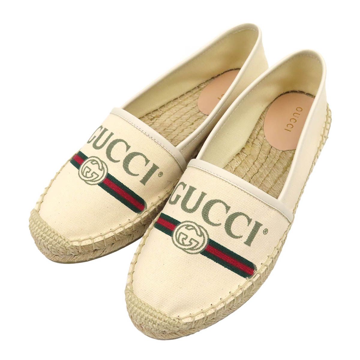 グッチ ロゴ ウェブライン エスパドリーユ スリッポン 525882 レディース オフホワイト GUCCI【中古】 【アパレル・小物】