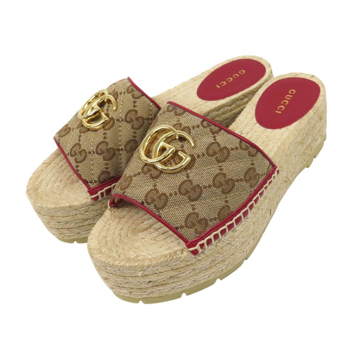 グッチ GGキャンバス エスパドリーユ サンダル 623160 レディース ベージュ レッド GUCCI【中古】 【アパレル・小物】 32,292円