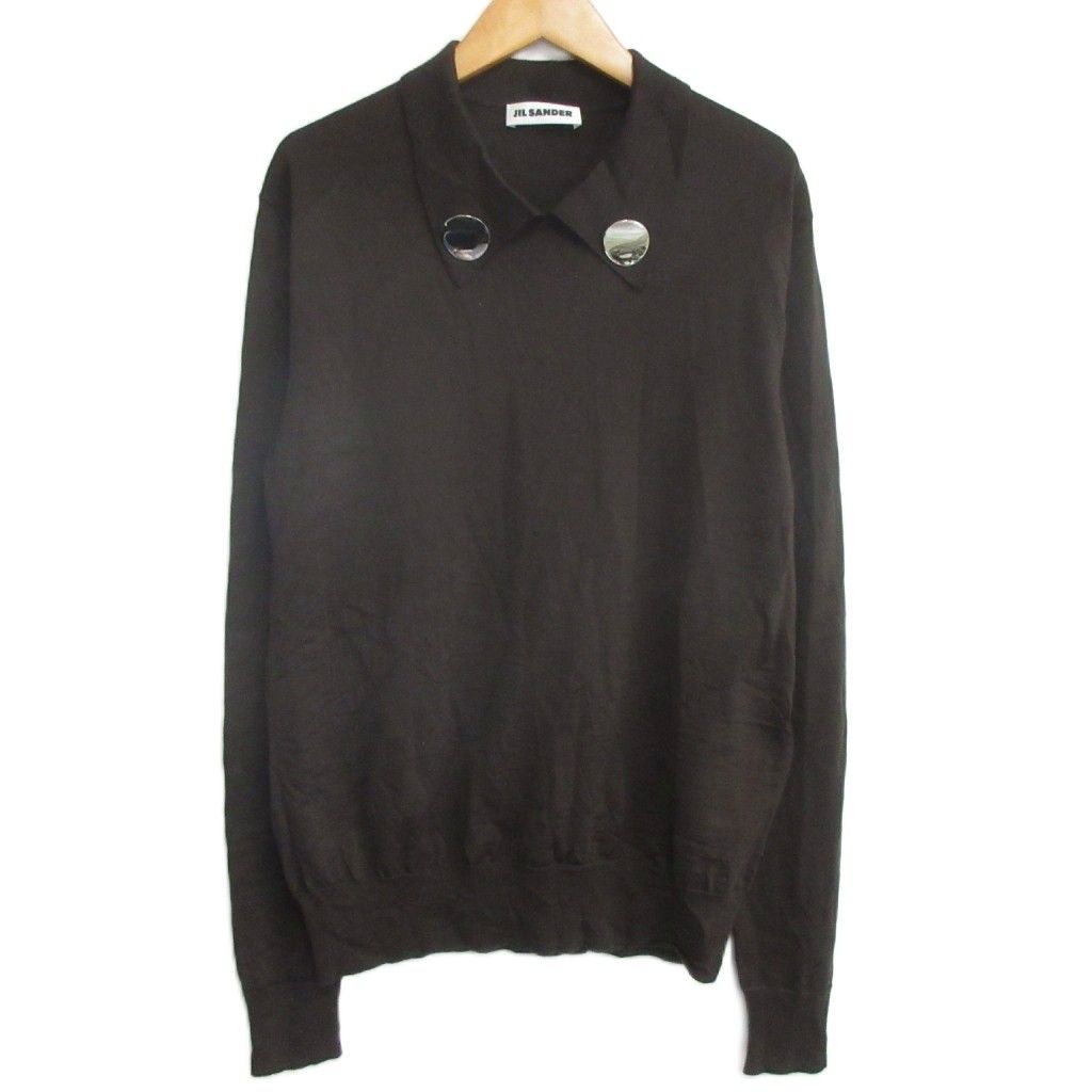 ジルサンダー JIL SANDER LS POLO NECKJUMPER ポロニット セーター メタルモチーフ 茶 ブラウン 36 IBO96
