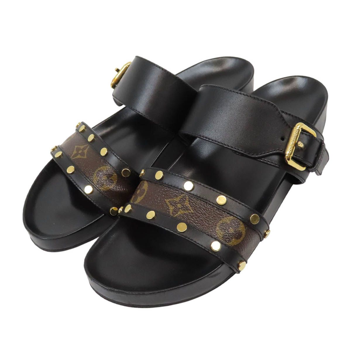 ルイヴィトン モノグラム スタッズ レザー ミュール レディース ブラック ブラウン LOUIS VUITTON【中古】 【アパレル・小物】