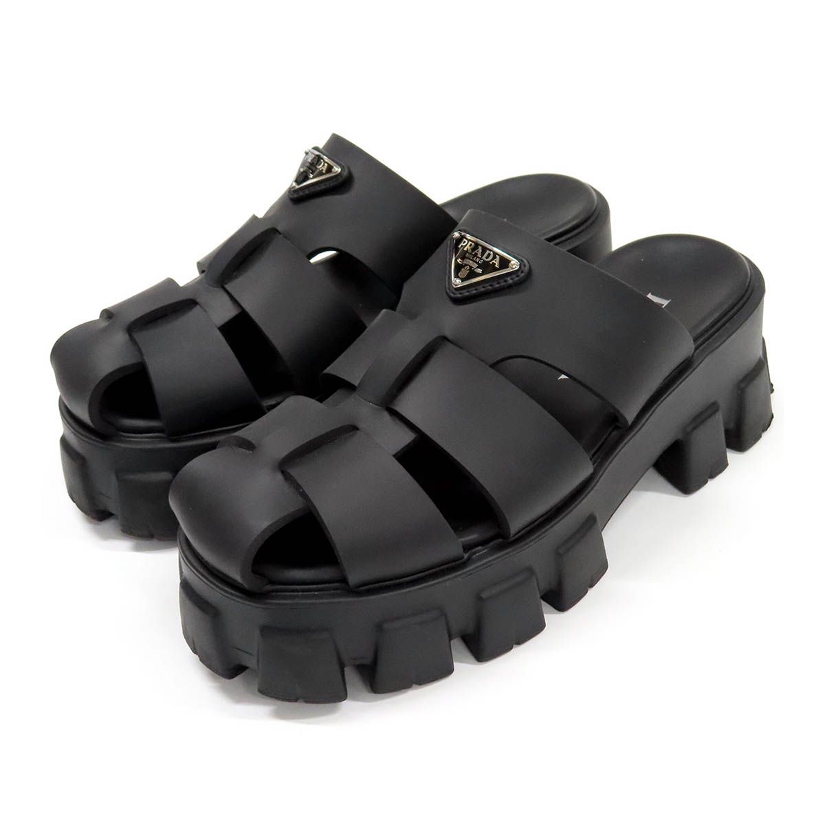 プラダ モノリス ラバー ミュール トライアングルロゴ レディース ブラック PRADA【中古】 【アパレル・小物】 45,292円