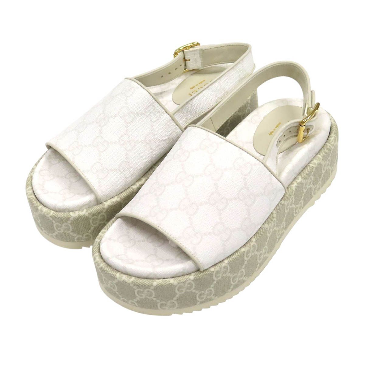 グッチ GG プラットフォーム サンダル 701153 レディース ホワイト ベージュ GUCCI【中古】 【アパレル・小物】