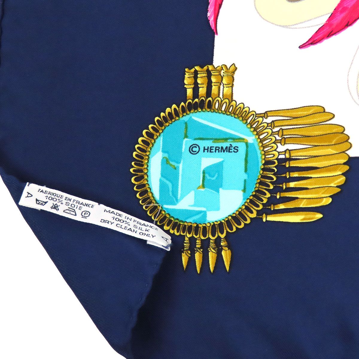 エルメス カレ 90 MEXIQUE メキシコ スカーフ ユニセックス ネイビー ホワイト ピンク HERMES【中古】 【アパレル・小物】