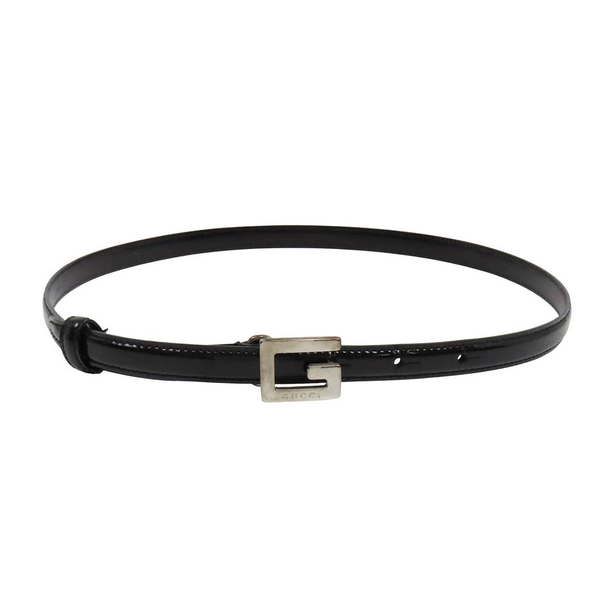 グッチ Gバックル エナメル ベルト 037 0959 0969 ユニセックス ブラック GUCCI【中古】 【アパレル・小物】