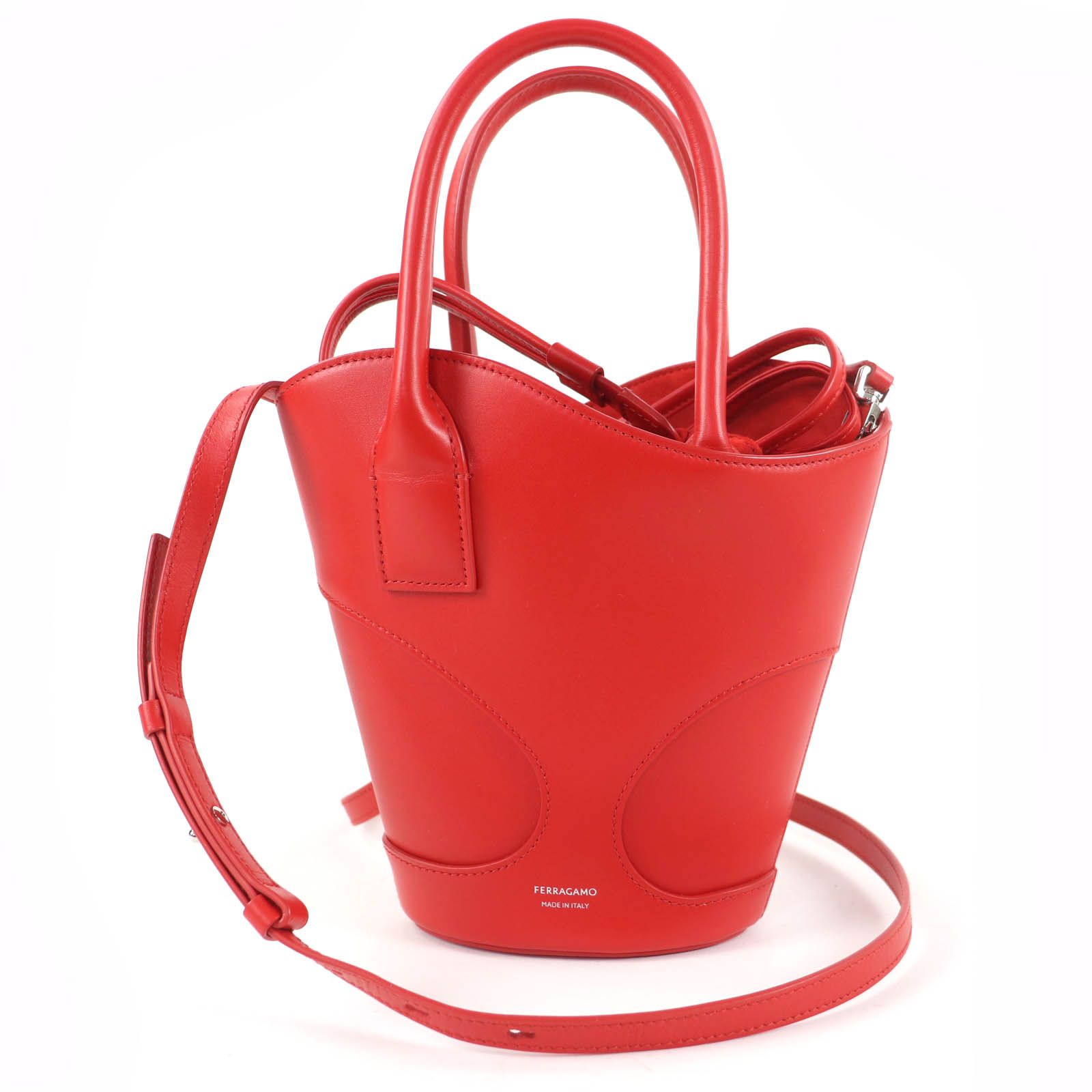 美品☆FERRAGAMO フェラガモ カットアウト 2WAY レザー ハンドバッグ