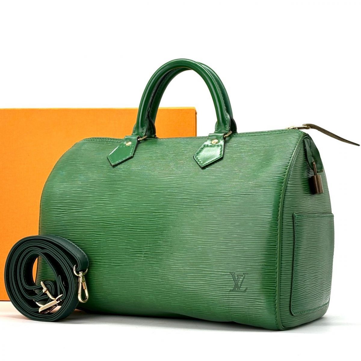 【旅支度まで美しく】　LOUIS VUITTON ボストン エピ スピーディ30 2WAY ハンドバッグ レザー　グリーン