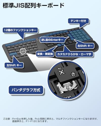 Ewin エルゴノミクス キーボード Bluetooth JIS配列 疲れにくい 2.4G+