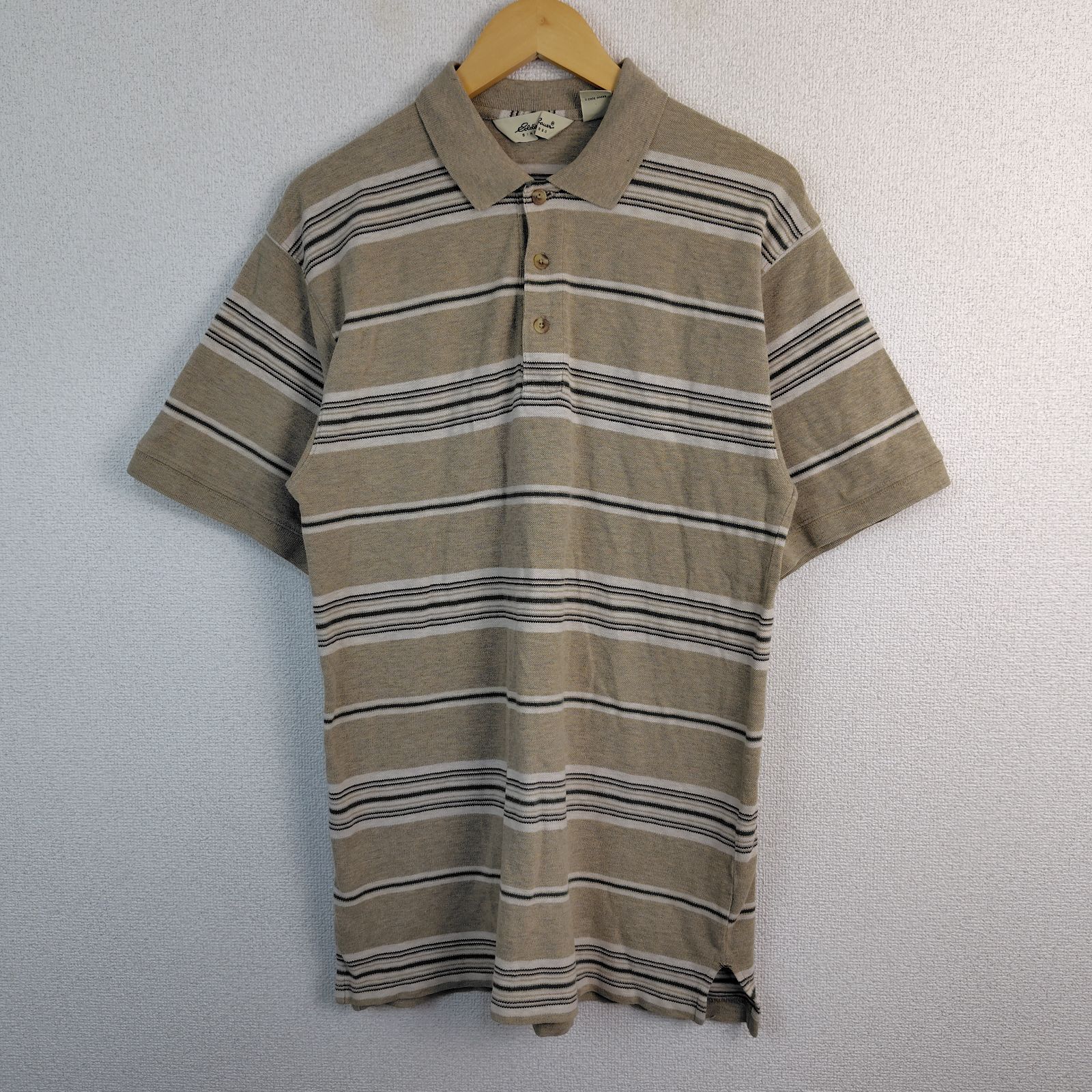 90s Eddie Bauer エディーバウアー ポロシャツ ボーダー ベージュ メンズ 古着 アメカジ レトロ