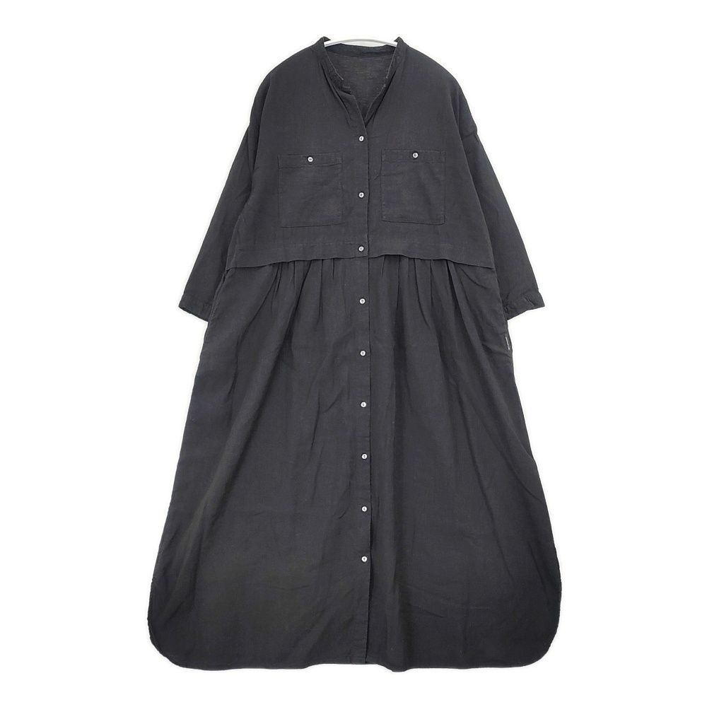 nest Robe/UpcycleLino 01233-1405 リネンコットン スキッパーシャツ ワンピース ブラック レディース ネストローブ/アップサイクルリノ【中古】6-0504M∞