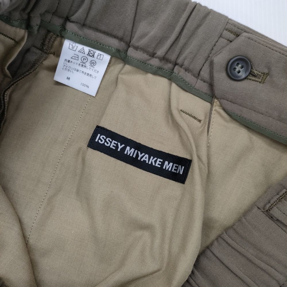 ISSEY MIYAKE MEN ME03FF011 ウエストゴム ストレートパンツ コットン パンツ カーキ系 メンズ イッセイミヤケ メン【中古】6-0504G∞