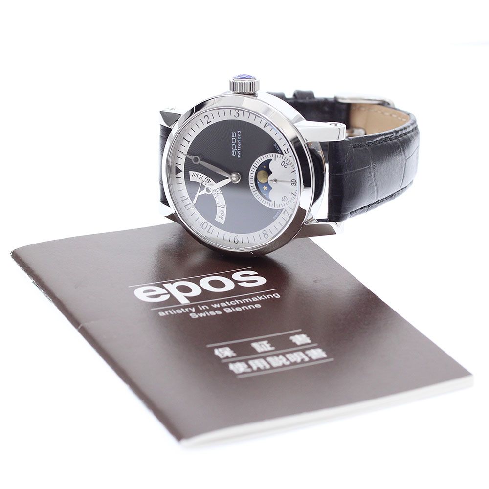 エポス EPOS 3378BK ソフィスティクコレクション ムーンフェイズ 手巻き メンズ 美品 保証書付き_959935 エポス EPOS 3378BK ソフィスティクコレクション ムーンフェイズ 手