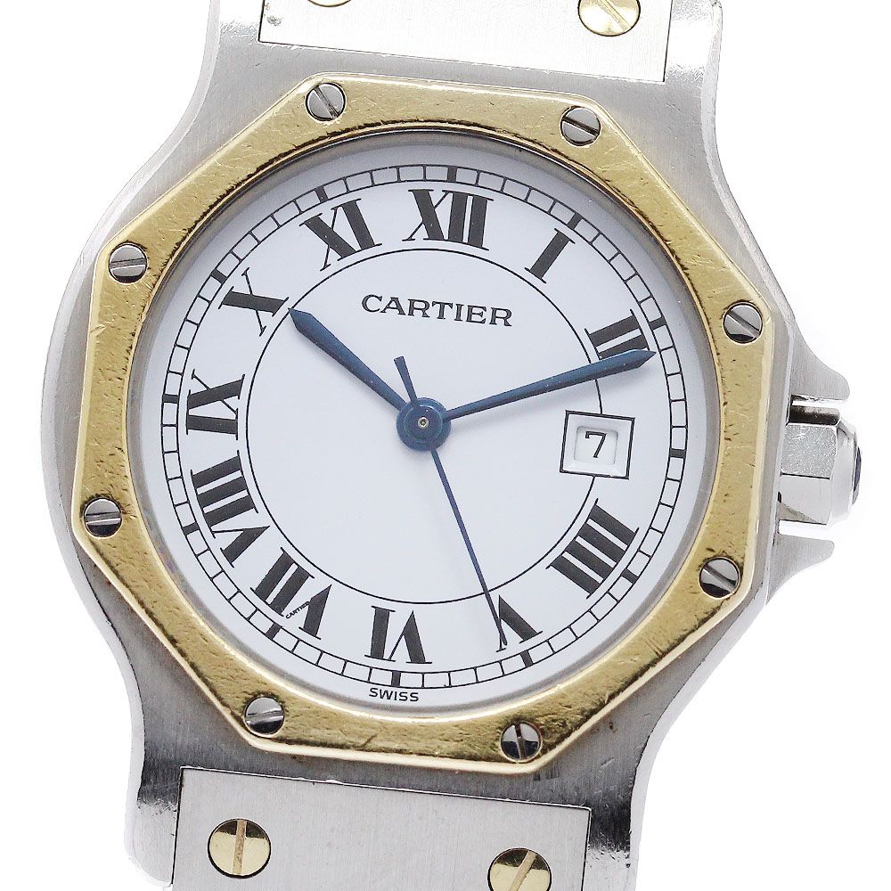 カルティエ CARTIER サントスオクタゴンLM YGベゼル デイト 自動巻き メンズ _958540