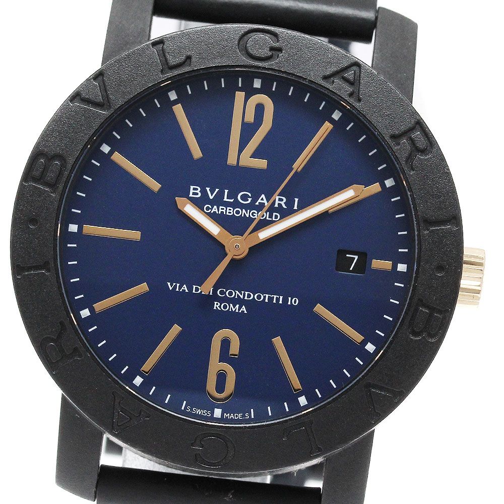 ブルガリ BVLGARI BB40CL/102634 ブルガリブルガリ カーボンゴールド ブルー デイト 自動巻き メンズ 美品 箱・保証書付き_950194